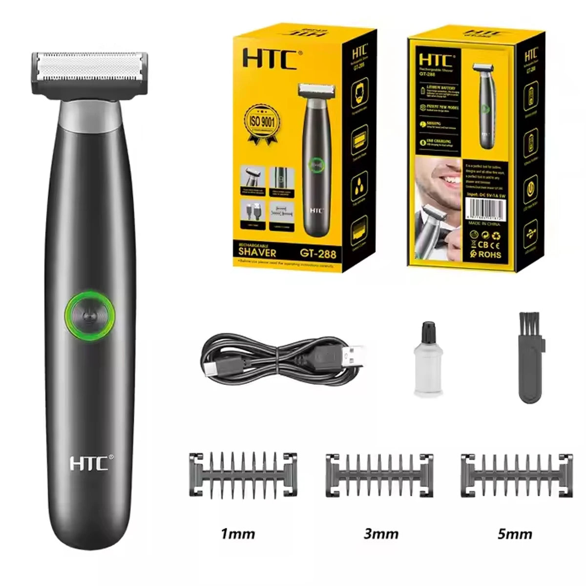 HTC Men's Electric Groin Hair Trimmer Pubic Hair Trimmer Body Grooming Clipper for Men Bikini Epilator Rechargeable Shaver Razor