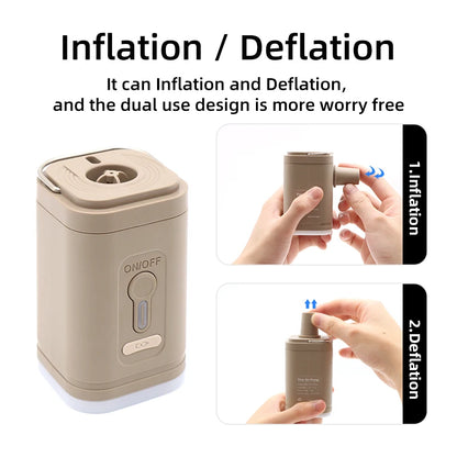 3 in 1 Electric Air Pump with Lights Mini Wireless Air Compressor USB Charging Inflator/Deflator Pumps for Outdoor Camping