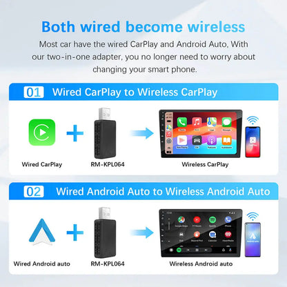 NEW 2in1 Wireless CarPlay AI Mini Android Auto Box Plug&Play Automatic Connection Compatible with 99% of Cars For Car Radio