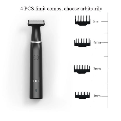 HTC Men's Electric Groin Hair Trimmer Pubic Hair Trimmer Body Grooming Clipper for Men Bikini Epilator Rechargeable Shaver Razor