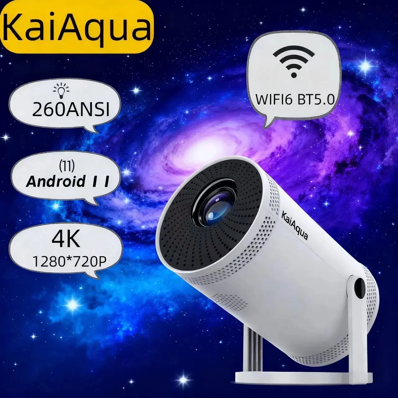 Home theater outdoor portable projector Transpeed Android 11 Wifi6 260ANSI projector Allwinner 713 1280 * 720P4K180 BT 5.0