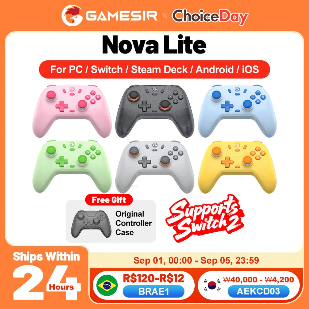Gamesir Nova Lite Gamepads PC for Nintendo Switch 2 Controller Switch Steam Android iOS iPhone Controle Hall Effect Joystick