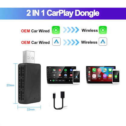 NEW 2in1 Wireless CarPlay AI Mini Android Auto Box Plug&Play Automatic Connection Compatible with 99% of Cars For Car Radio