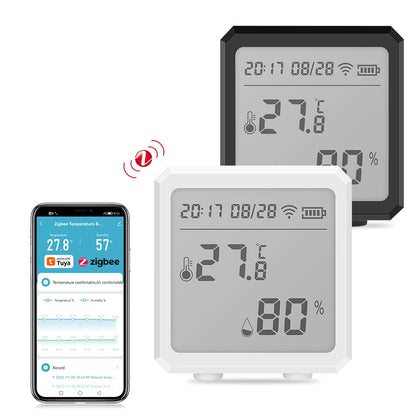 Zigbee Temperature Humidity Sensor with Tuya APP LCD Screen Digital Display Wireless Thermometer Work with Black or White Color