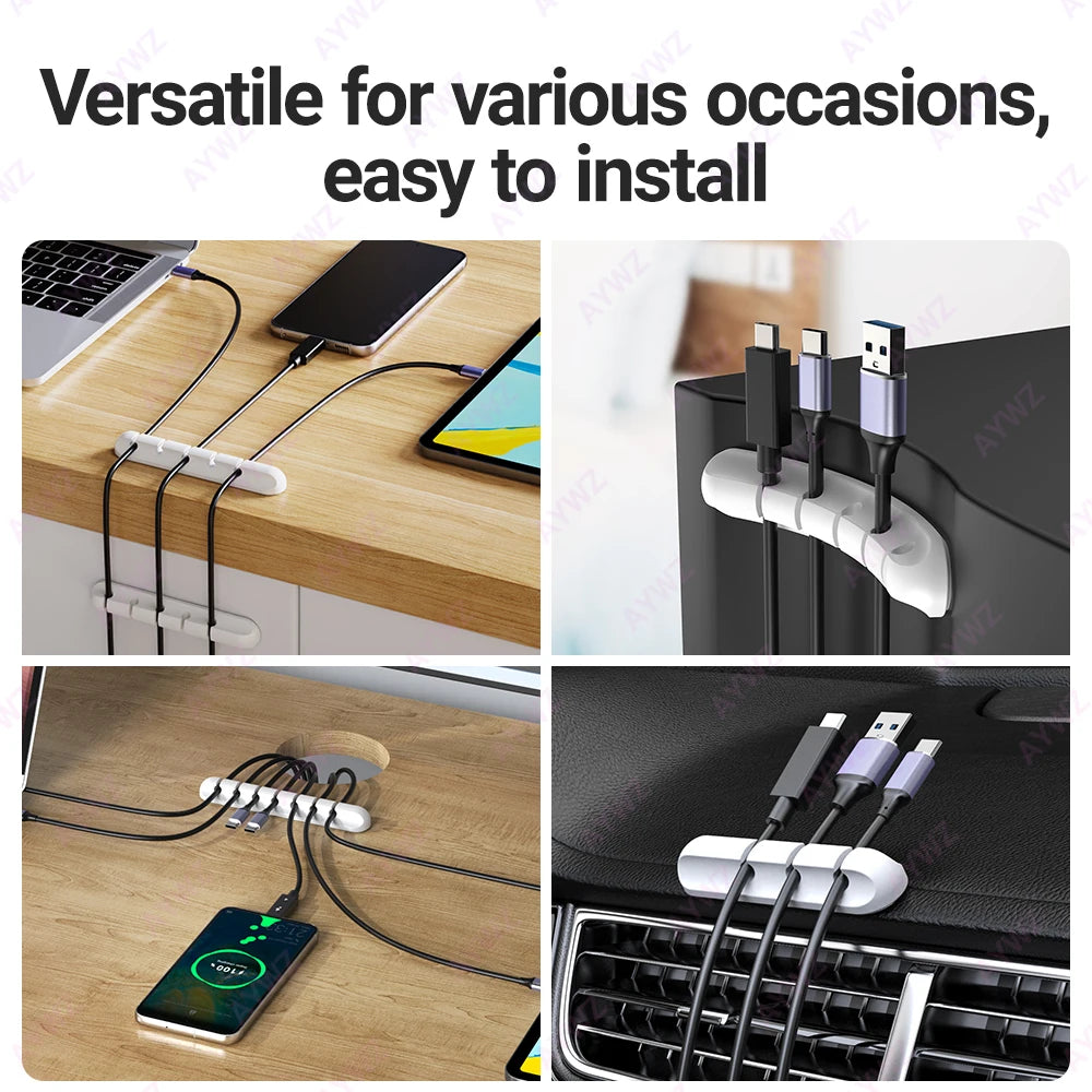 VIKEFON Cable Cord Wire Organizer Silicone USB Cable Winder Management Clips Self Adhesive for Mouse Keyboard Headset For iPhone