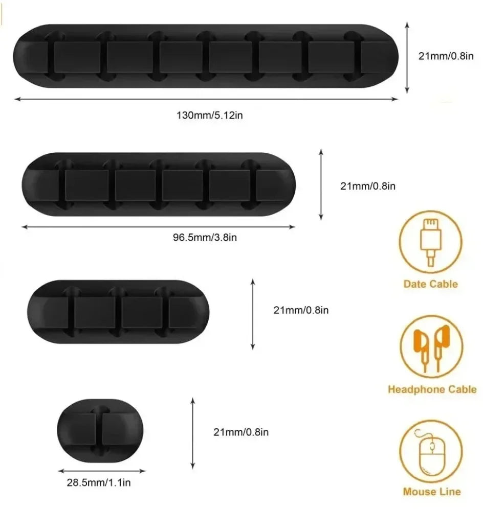 Organizador de cabos de silicone, enrolador de cabo usb, clipes de gerenciamento, suporte para mouse e teclado