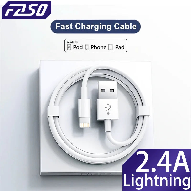 FASO Quality USB Charger Cable for iPhone 14 8 7 6S Plus 13 12 Pro XS Max XR SE Fast Charging Cord Data Sync Line 1m 2m 3m